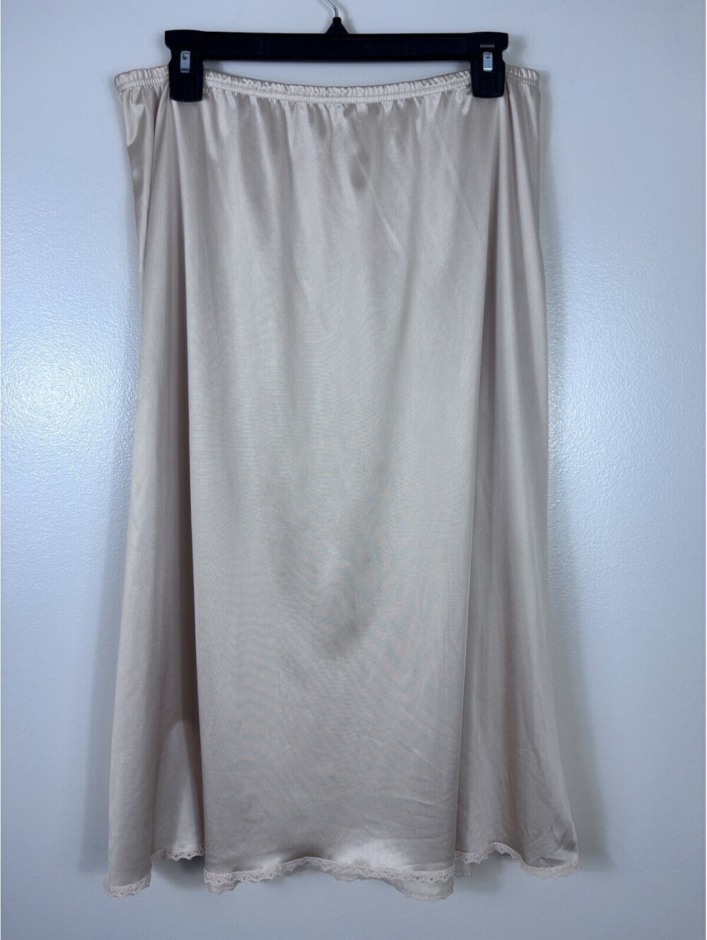 VTG 90s Vanity Fair Gold Half Slip Lace Trim Side Slit Silky Nylon Skirt Sz XL
